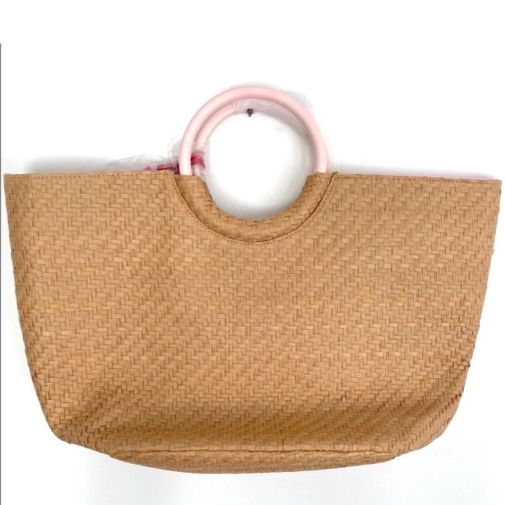 Juicy Couture Large Woven Tan Tote with Pink Bow- NEW - Picture 2 of 6